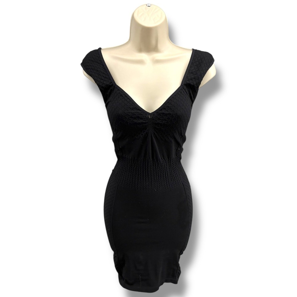 Free‎ People Intimately Black Bodycon Dress XS Stretch Mesh Sides